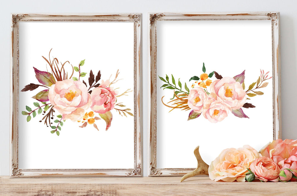 Tribal Rose - Set of 2 Floral Bouquets - Prints