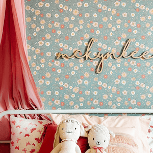 Boho nursery name sign vintage girl nursery name sign with vintage floral wallpaper